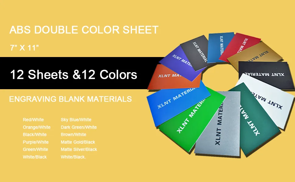 XLNT TECH Engraving Double Color Sheet (7 x 11  x .040   12 Pieces & 12 Colors) for Interior Signs  Badges. 7 x 11 Multi 12 - XLNT TECH ABS Double Color Sheet