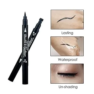 Pinkiou Eyeliner Pen with Eye Makeup Stamp Waterproof Double Sided Long Lasting Seal Eyeliner (6 in 1) - 2 in 1 Double-headed Liquid Eyeliner Pen Stamp Super Slim Gel Felt Tip High Pigment Cosmetic Tool