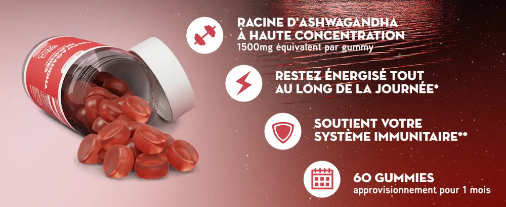 Gummies d'Ashwagandha 1500mg - Compl ment Alimentaire Haute Concentration avec Vitamine B6 - Saveur Naturelle de Pomme - 60 Gummies - product information 2