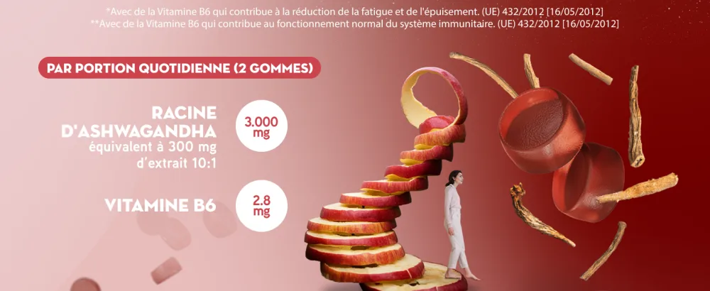 Gummies d'Ashwagandha 1500mg - Compl ment Alimentaire Haute Concentration avec Vitamine B6 - Saveur Naturelle de Pomme - 60 Gummies - product information 3