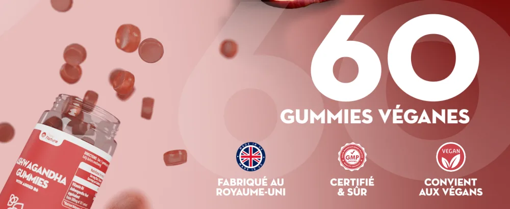 Gummies d'Ashwagandha 1500mg - Compl ment Alimentaire Haute Concentration avec Vitamine B6 - Saveur Naturelle de Pomme - 60 Gummies - product information 4