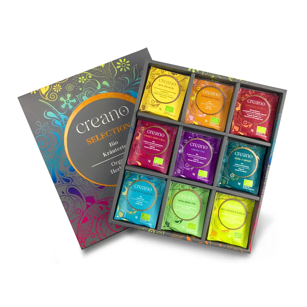 Creano Coffret d'Or Fleurs de Th Mix 6 pcs + 1 Teelini Bonus (Portion de Tasse) Th i re en Verre 500ml sans goutte Th Blanc Vert & Noir Id e Cadeau Chic - product information 10