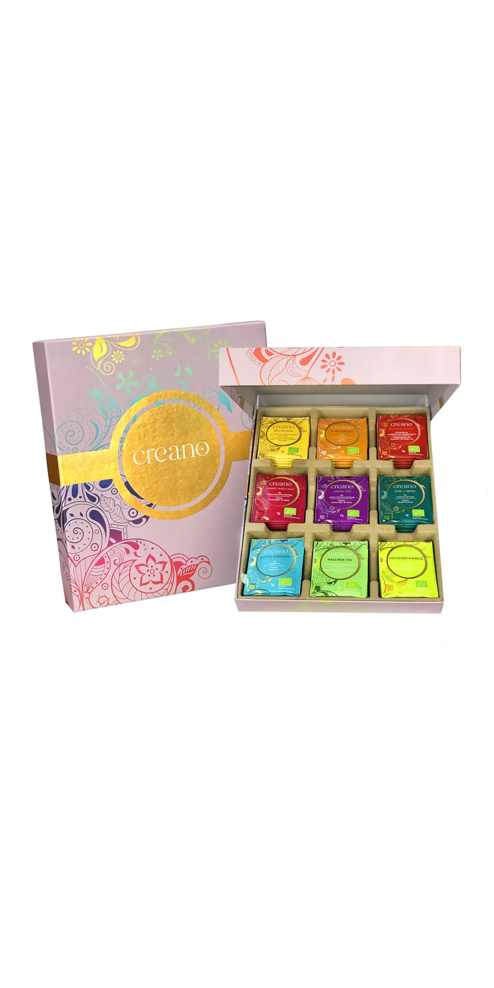 Creano Coffret d'Or Fleurs de Th Mix 6 pcs + 1 Teelini Bonus (Portion de Tasse) Th i re en Verre 500ml sans goutte Th Blanc Vert & Noir Id e Cadeau Chic - product information 7