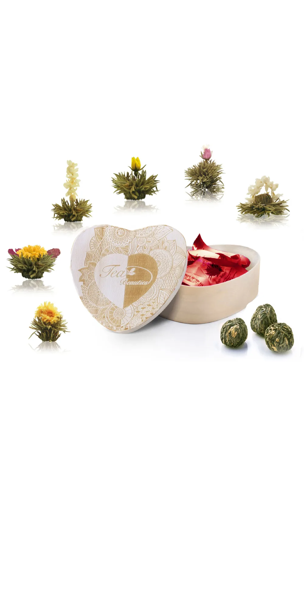 Creano Coffret d'Or Fleurs de Th Mix 6 pcs + 1 Teelini Bonus (Portion de Tasse) Th i re en Verre 500ml sans goutte Th Blanc Vert & Noir Id e Cadeau Chic - product information 8