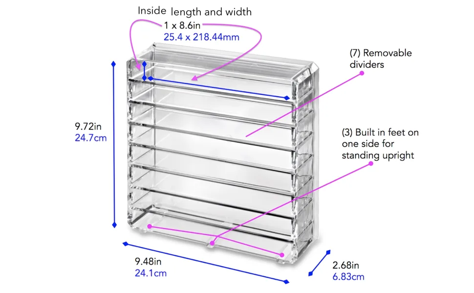 BY ALEGORY byAlegory Acrylic Makeup Eyelashes 'Lash' Organizer w/Removable Dividers Designed To Stand & Lay Flat 8 Space False Eye Lash Extension Cosmetic Storage - Clear Medium Clear - BY ALEGORY size and dimensions photo for eyelash storage organizer