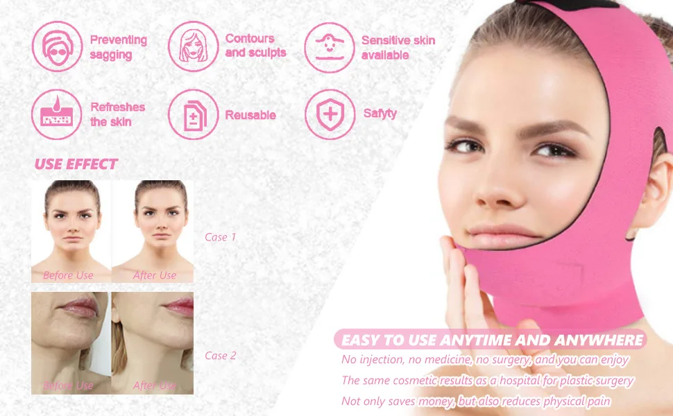 Face Slimming Cheek  V Face Line Belt Breathable Chin Lift Up Anti Wrinkle Sleep Strap(Red) - Face Slimming Cheek