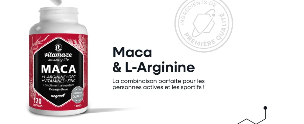 Maca Complex 5000mg - nergie Booster Circulation Endurance avec L-Arginine + Vitamines B6 B12 + OPC + Zinc -120 Vegan Capsules - product information 3