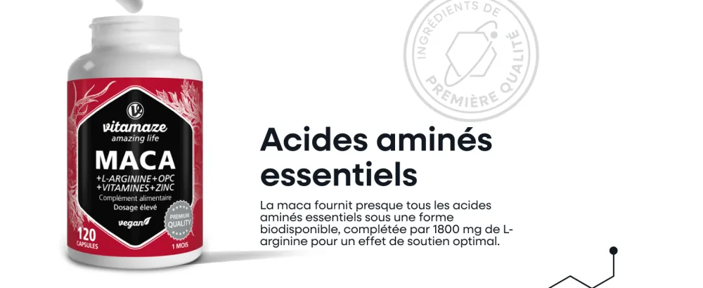 Maca Complex 5000mg - nergie Booster Circulation Endurance avec L-Arginine + Vitamines B6 B12 + OPC + Zinc -120 Vegan Capsules - product information 6