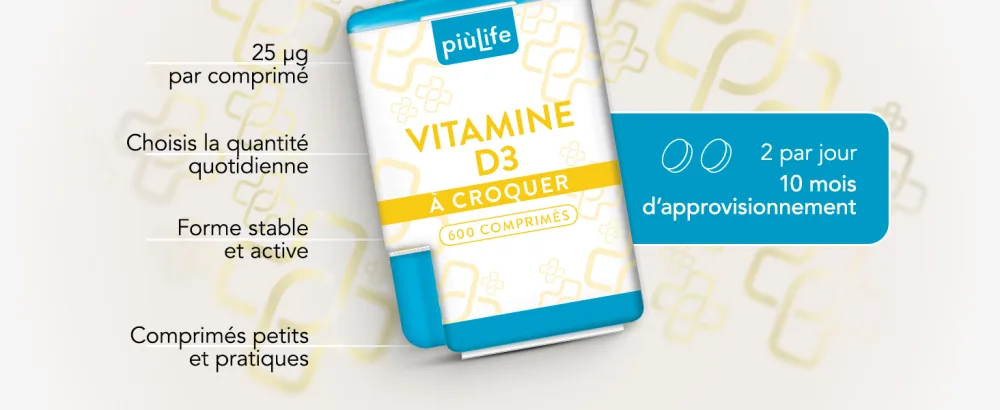 Vitamine D3 2000 UI Pi Life 2 par jour Comprim s Croquer Sans Sucre Source de Vitamine D Pour Immunit Os Dents et Muscles 600 mini-comprim s 600 comprim s - product information 3