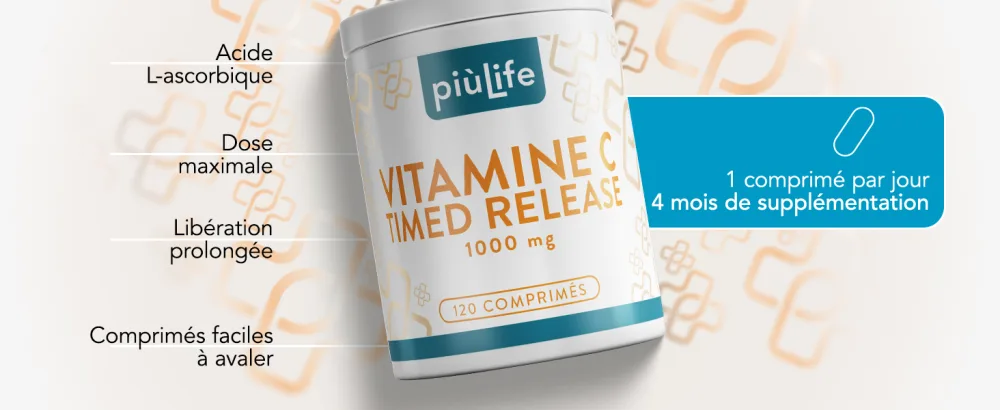 Vitamine C 1000mg Lib ration Prolong e 120 Comprim s Pi Life Vitamine C Naturelle base d Acide Ascorbique Antioxydant et soutien quotidien pour l nergie et les d fenses - product information 3