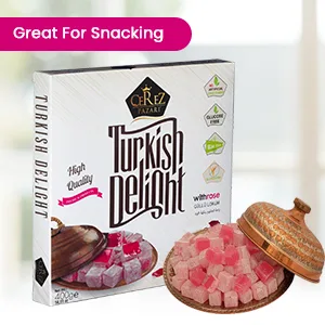Cerez Pazari Turkish Delight Vegan Soft Candy Dessert Glucose Free -Loukoumi- with Rose Flavor - 454g - product information 5