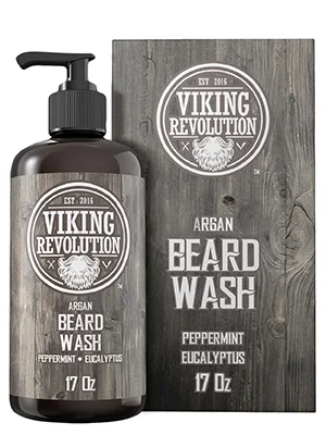 Beard Wash Shampoo w/Argan & Jojoba Oils - Softens & Strengthens - Natural Peppermint and Eucalyptus Scent - Beard Shampoo w/Beard Oil (17 oz Shampoo) - Wash