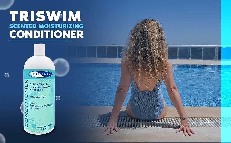 Triswim Swimmers Conditioner  Mango 32 Fl Oz - Triswim conditioner chlorine swimmers removal swim hair swimmer swimming removing care