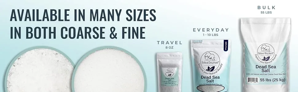 Dead Sea Salt Coarse Grain 8 oz (226 g) by Natural Elephant 100% Natural & Pure for Psoriasis Eczema Acne & Other Dermatological Needs - Available in many sizes in both coarse & fine.
