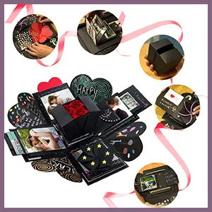 Wanateber Explosion Box DIY Gift - Love Memory  Scrapbook  Photo Box for Birthday Gift  Anniversary Wedding or Valentine's Day Surprise Box (Black) - photo explosion box