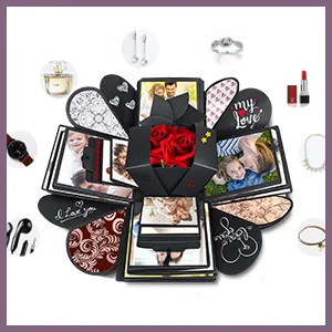 Wanateber Explosion Box DIY Gift - Love Memory  Scrapbook  Photo Box for Birthday Gift  Anniversary Wedding or Valentine's Day Surprise Box (Black) - photo explosion box