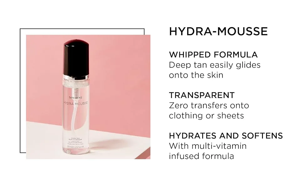 TAN-LUXE Hydra-Mousse - Hydrating Self-Tan Mousse  200ml - Cruelty & Toxin Free Medium/Dark - hydra mousse, tanning, skincare, skin care, glow, fast, softens, transparent, mist, vitamin