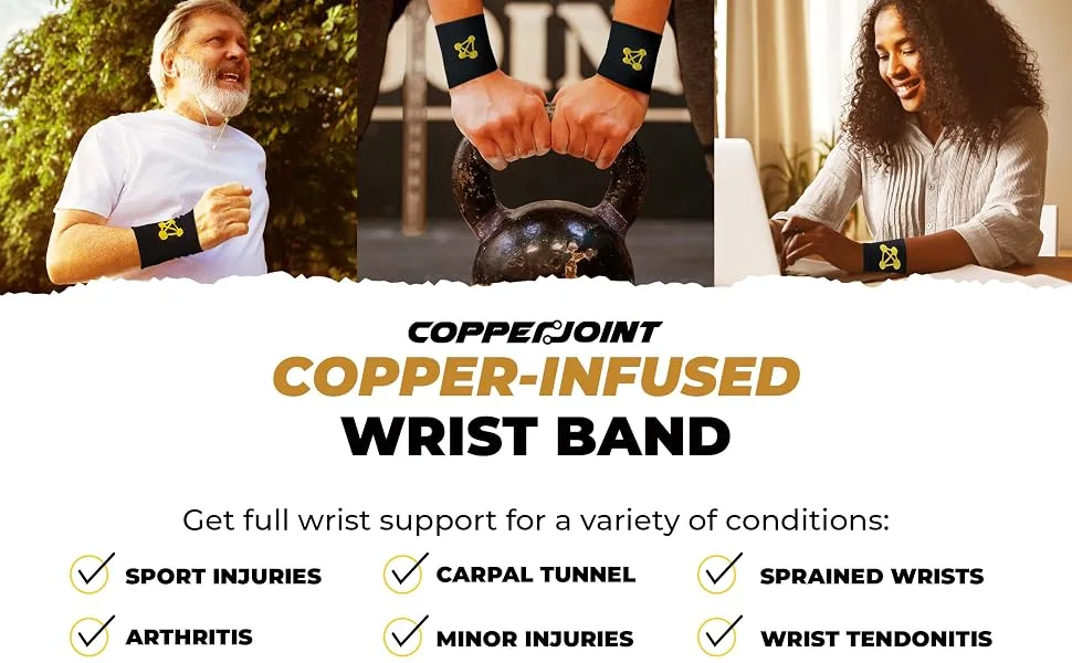 CopperJoint Compression Wrist Support   Copper Infused Bands Support Improved Circulation  Recovery  Help Relieve Stiff & Sore Muscles - 1 Pair (Medium) - Get full wrist support for a variety of conditions with our copper-infused Wrist Band.