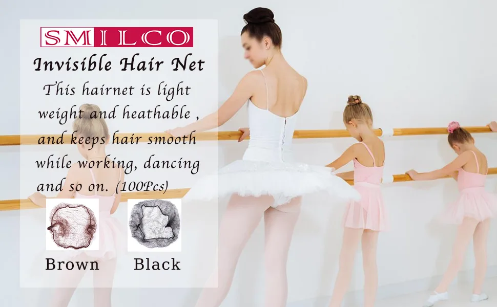 Smilco Hair Nets 100 PCS  20 Inches Elasticity Invisible Elastic Mesh Wig Nets for Hair Bun Making Ballet Dancer Kitchen Food Serive (Black) - hair net
