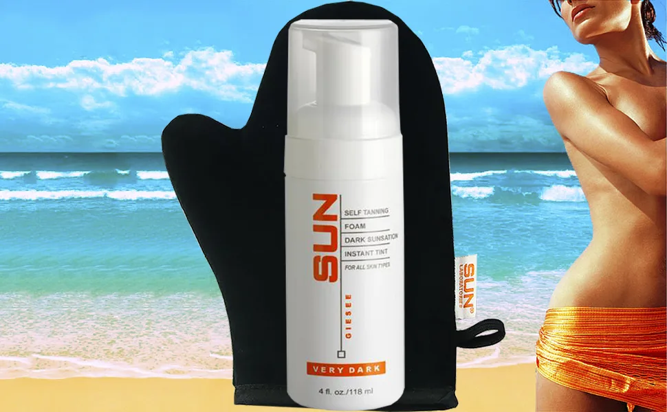 Sun Labs Self-Tanning Foam and Application Mitt for Golden Skin - 1 4 oz. Bottle + Mitt 4 Ounce - Self Tanner Mousse