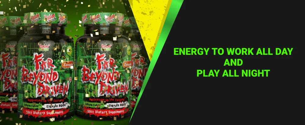 Psycho Pharma's Far Beyond Driven  for increased energy to Burn with improved focus  positive mood. - Far beyond driven energy pills