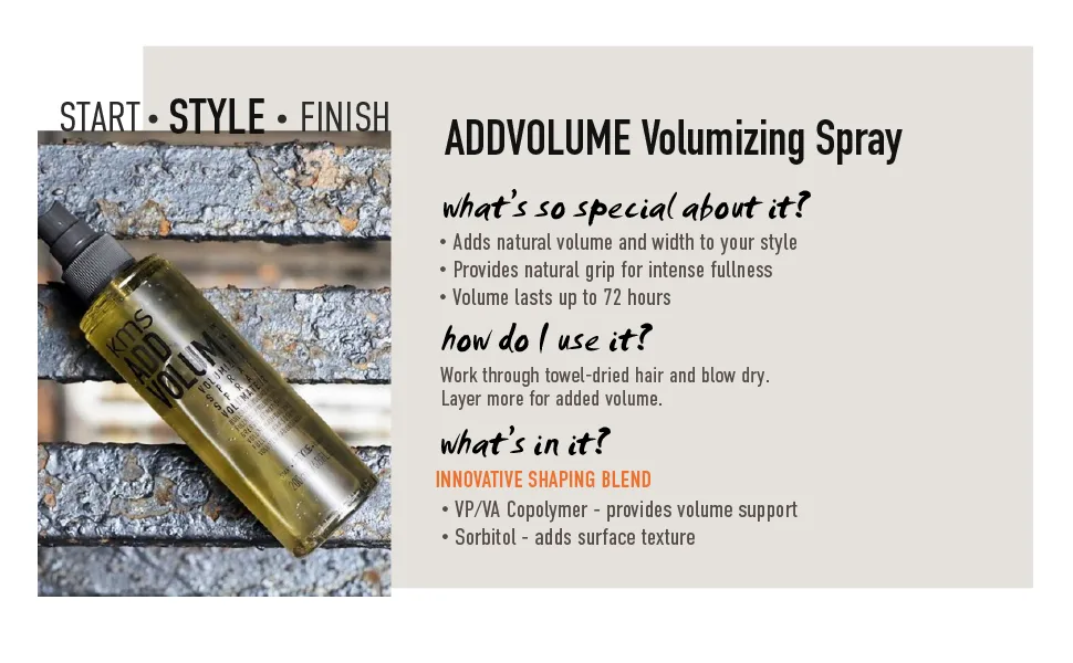 KMS ADDVOLUME Volumizing Styling Hair Spray  6.8 Oz - kms add volume volumizing spray fullness fine hair