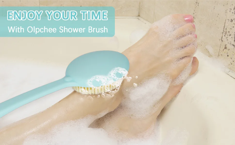 Olpchee Long Handle Bath Shower Body Brush Back Scrubber with Super Soft Nylon Bristles (Blue) - BATH BRUSH