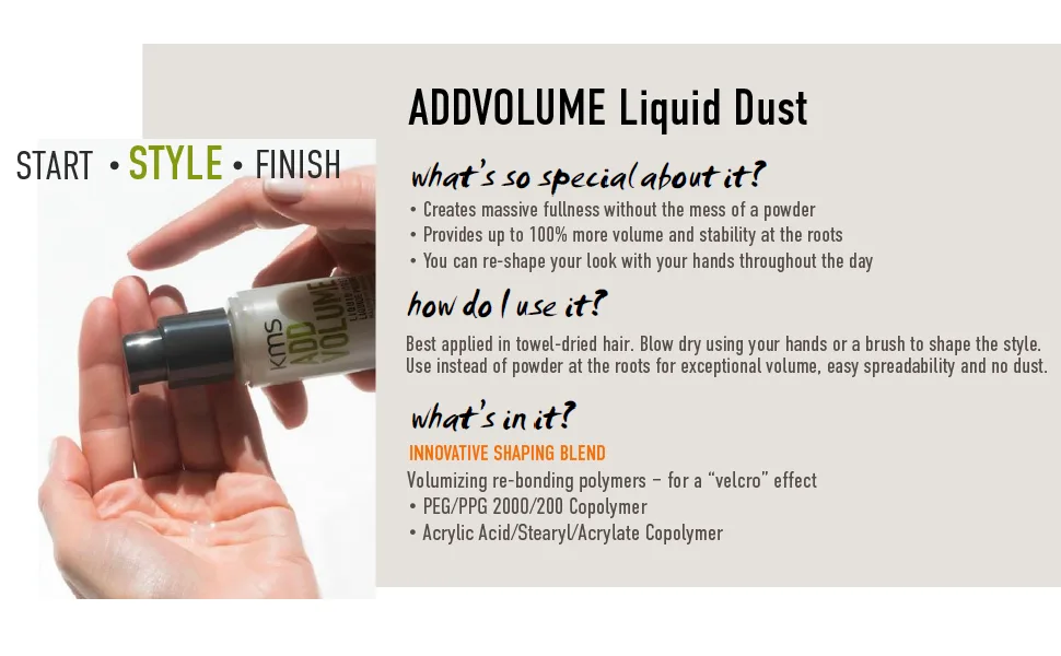 KMS ADDVOLUME Liquid Dust Volumizing powder  1.7 Fl Oz - kms add volume liquid dust start style hair body fullness thick