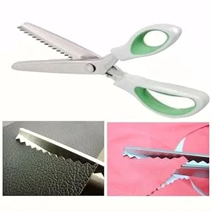 JISTL Green Pinking Shears Comfort Grips Crafts Zig Zag Cut Sewing Scissors Professional Handheld Dressmaking - Pinking shears