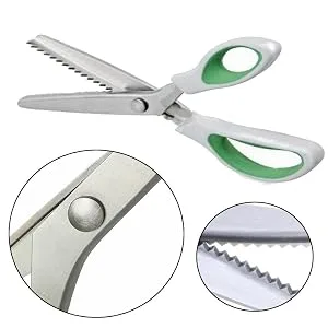 JISTL Green Pinking Shears Comfort Grips Crafts Zig Zag Cut Sewing Scissors Professional Handheld Dressmaking - ZIGZAG