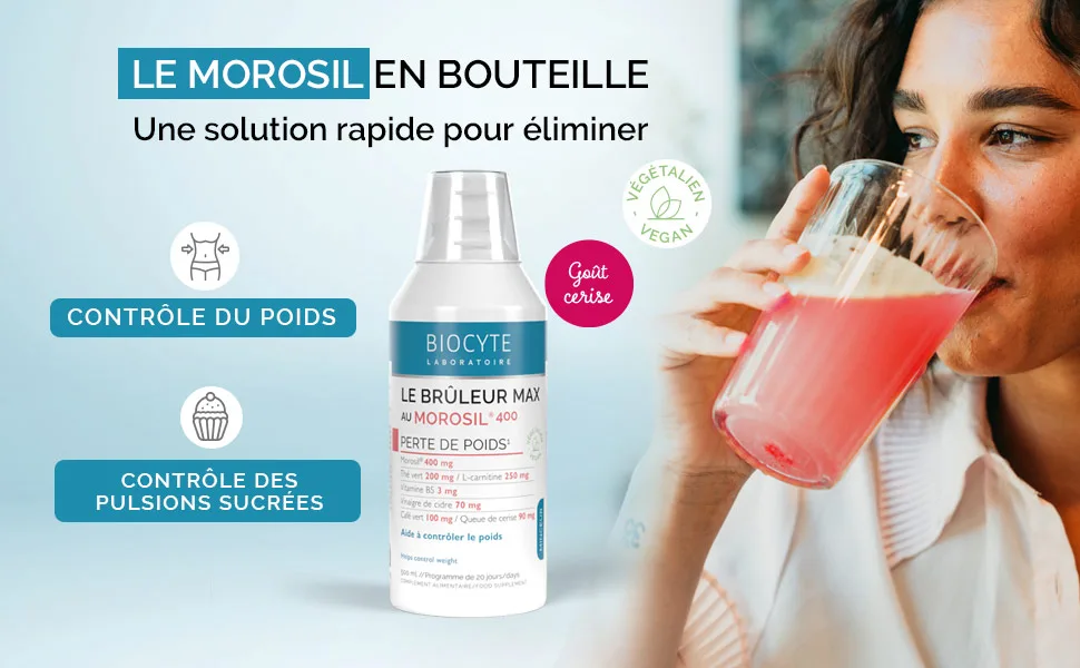 BIOCYTE Morosil Format Liquide Go t Cerise - Morosil 400mg Vinaigre De Cidre Vitamine B5 & Th Vert - Programme 20 Jours - product information 2