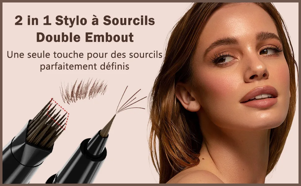 Erinde Crayon Sourcils Microblading 2 en 1 Crayon Sourcils Waterproof Pointe Multi-Ramifications et Pointe Pr cise Maquillage Sourcils Femme Sourcils Naturels et D finis #02 #02 Marron - product information 1
