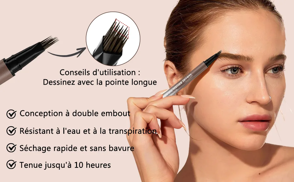 Erinde Crayon Sourcils Microblading 2 en 1 Crayon Sourcils Waterproof Pointe Multi-Ramifications et Pointe Pr cise Maquillage Sourcils Femme Sourcils Naturels et D finis #02 #02 Marron - product information 2