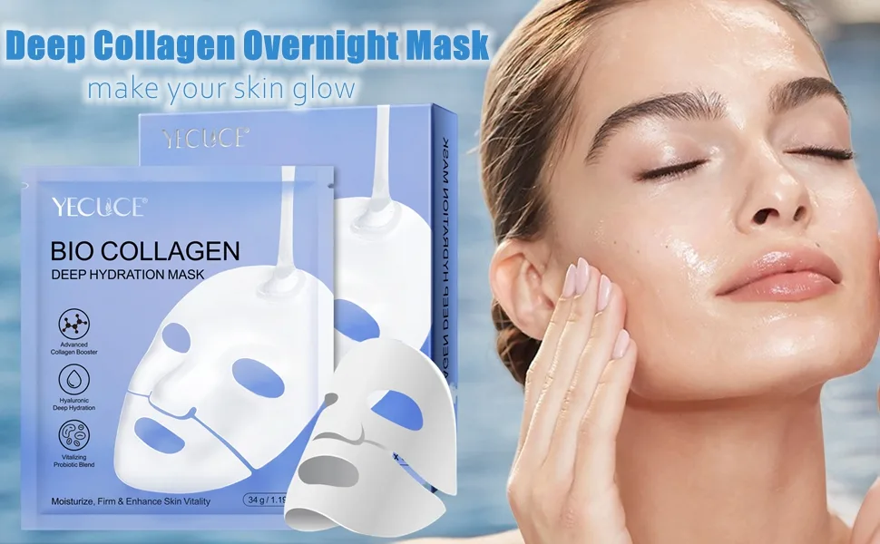 Masque Visage Bio-Collag ne Masque Hydratant Intense Soin Anti- ge Masque Collagene Visage Pour une Peau Repulp e et clatante - product information 1
