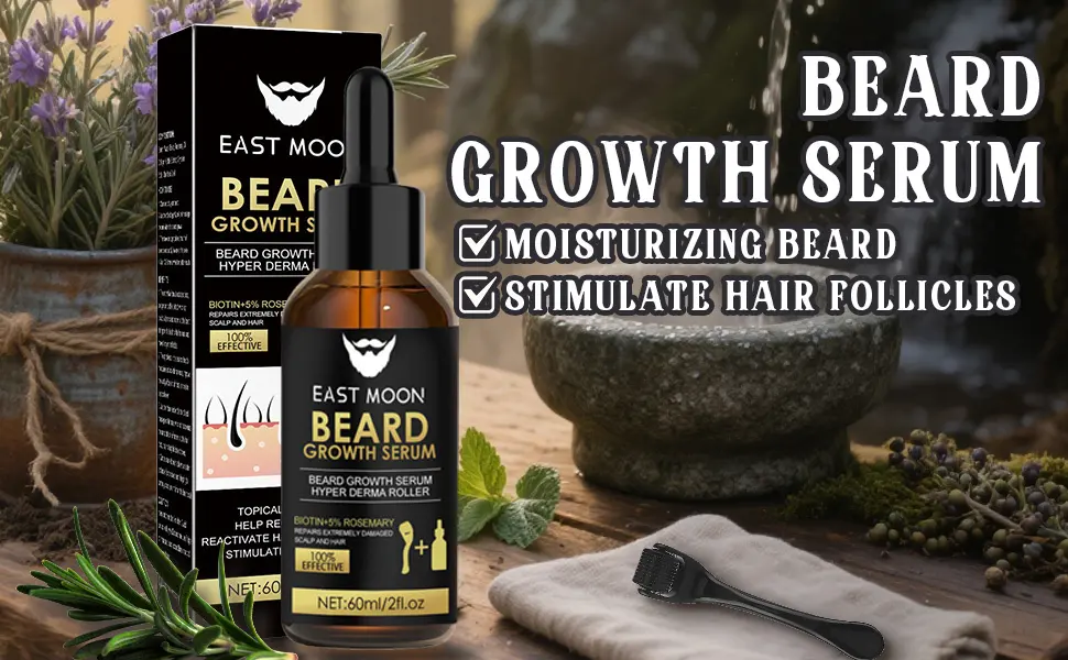 Kit Pousse Barbe Kit de Croissance de la Barbe Huile Pousse avec Rouleau Cadeau Homme (60 ml) Style 1 - product information 2