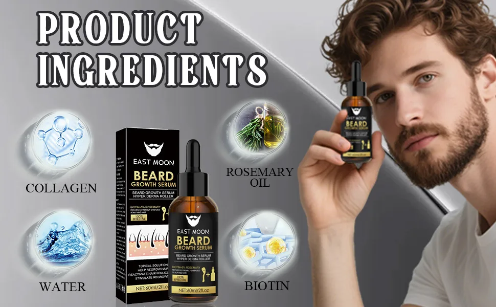 Kit Pousse Barbe Kit de Croissance de la Barbe Huile Pousse avec Rouleau Cadeau Homme (60 ml) Style 1 - product information 3
