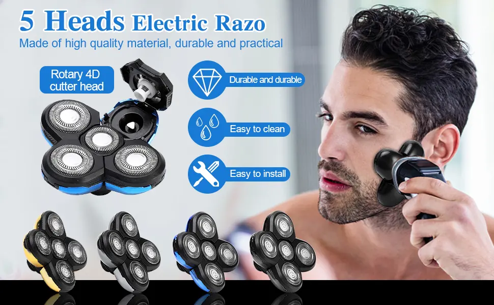 5 T te Rasoir De Remplacement Pratique pour Rasoir lectrique Rasage Outil Chauve(Bleu) - product information 1