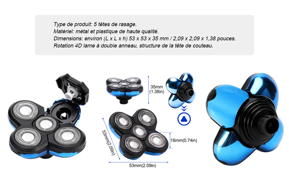 5 T te Rasoir De Remplacement Pratique pour Rasoir lectrique Rasage Outil Chauve(Bleu) - product information 2