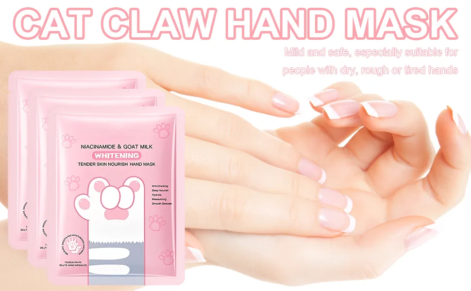 Masque Mains Chat Hydratation Intense Niacinamide et Lait de Ch vre claircit et Uniformise le Teint Soins Mains S ches et Gerc es Facile Utiliser Convient Tous Types de Peau - product information 1