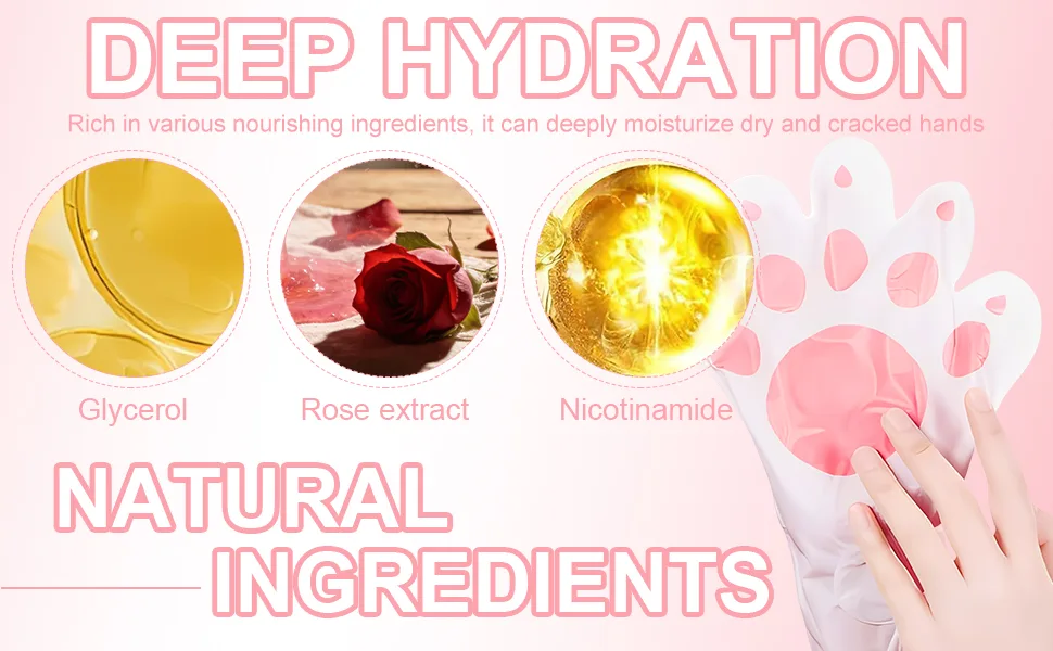 Masque Mains Chat Hydratation Intense Niacinamide et Lait de Ch vre claircit et Uniformise le Teint Soins Mains S ches et Gerc es Facile Utiliser Convient Tous Types de Peau - product information 2