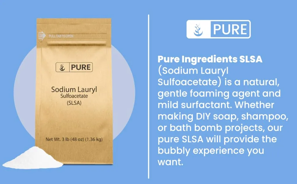 Pure Original Ingredients Sodium Lauryl Sulfoacetate (SLSA) (3 lb) Long Lasting Foam & Bubbles  Gentle on Skin - product information 1
