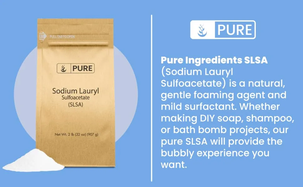 Pure Original Ingredients Sodium Lauryl Sulfoacetate (SLSA) (2 lb) Long Lasting Foam & Bubbles  Gentle on Skin - product information 1
