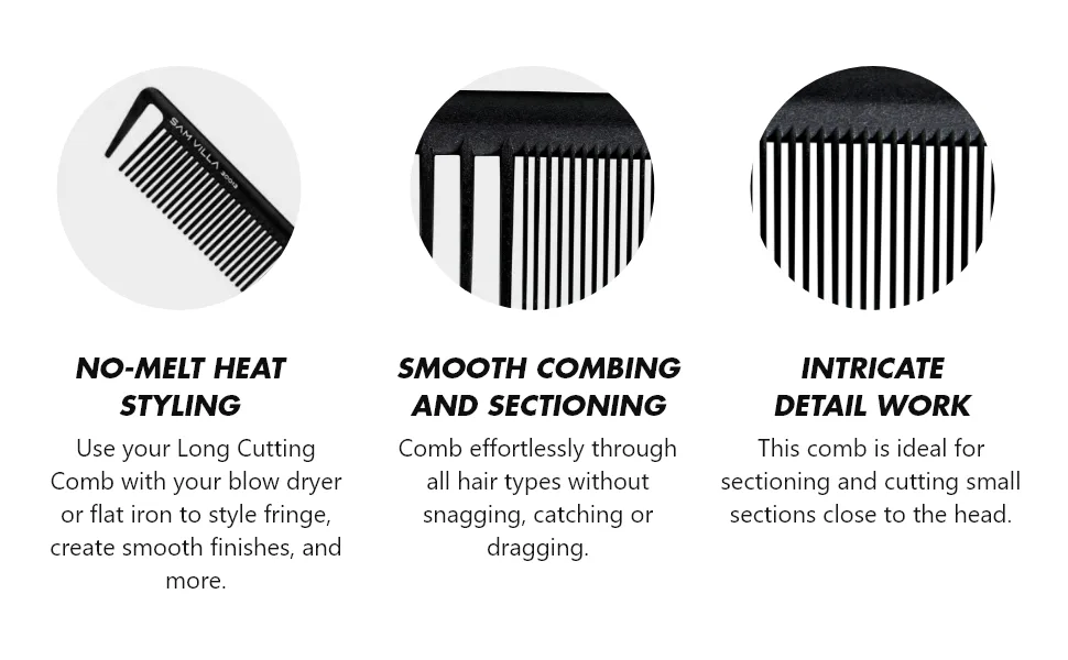 Sam Villa Signature Series Long Cutting Comb Black - Long Cut Comb Black Specialties