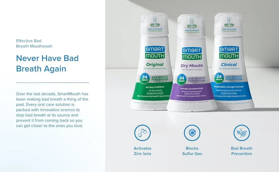 SmartMouth Activated Dry Mouth  Clinical DDS & Original Mouthwash  Mint  16 fl oz Each - Never have bad breath again