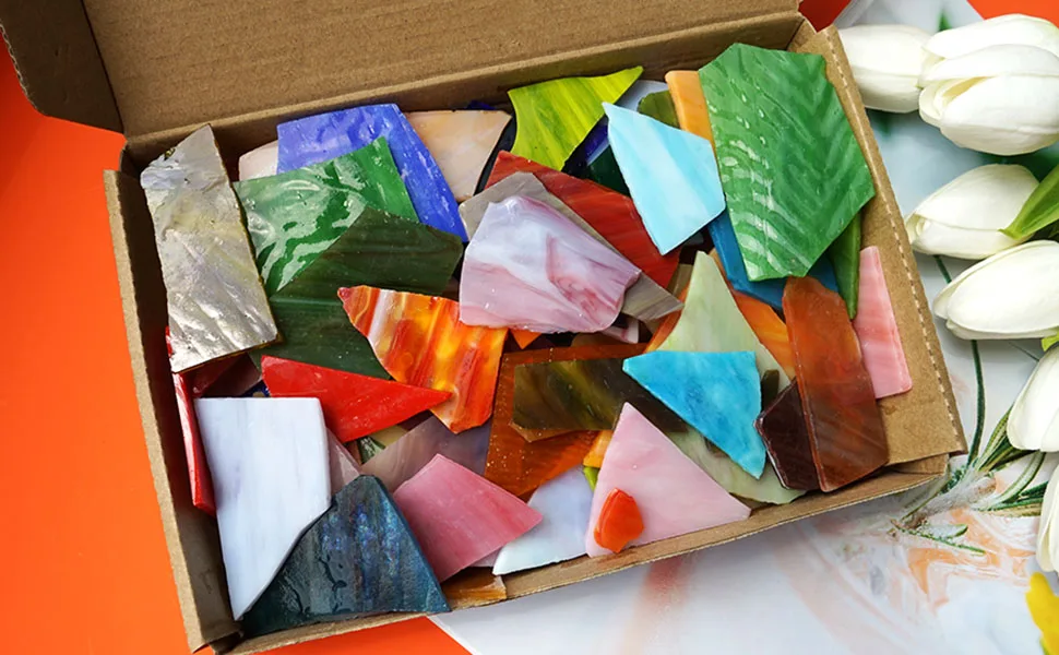 Lanyani Glass Mosaics Pieces Stained Glass  Assorted Colors and Shapes  1kg/35 Ounce - product information 3