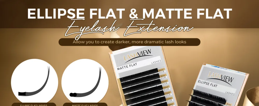 LASHVIEW Eyelash Extensions Ellipse Flat Eyelash Extensions 0.15mm C Curl 8-15mm Mixed Tray Mink Black Individual Lashes Super Matte Extremely Soft Professional Salon Use FLAT 0.15C(8-15mm) - Lashview