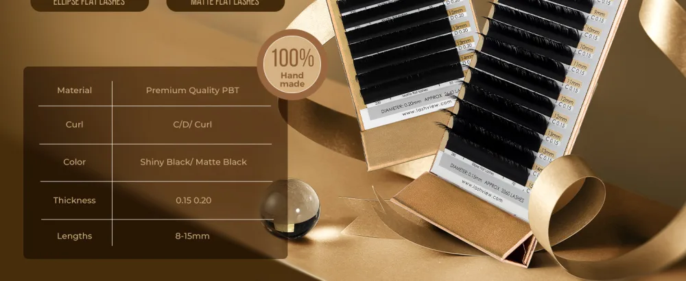 LASHVIEW Eyelash Extensions Ellipse Flat Eyelash Extensions 0.15mm C Curl 8-15mm Mixed Tray Mink Black Individual Lashes Super Matte Extremely Soft Professional Salon Use FLAT 0.15C(8-15mm) - Lashview