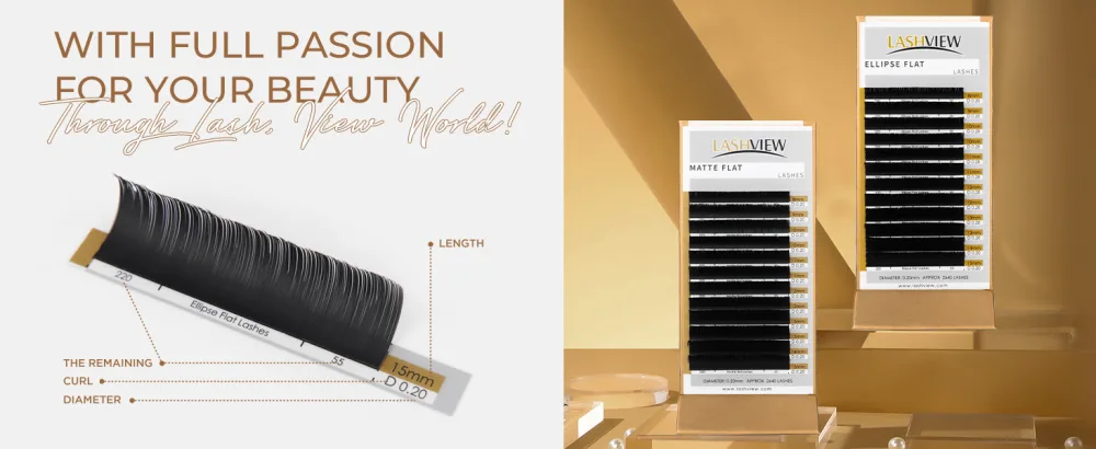 LASHVIEW Eyelash Extensions Ellipse Flat Eyelash Extensions 0.15mm C Curl 8-15mm Mixed Tray Mink Black Individual Lashes Super Matte Extremely Soft Professional Salon Use FLAT 0.15C(8-15mm) - Lashview