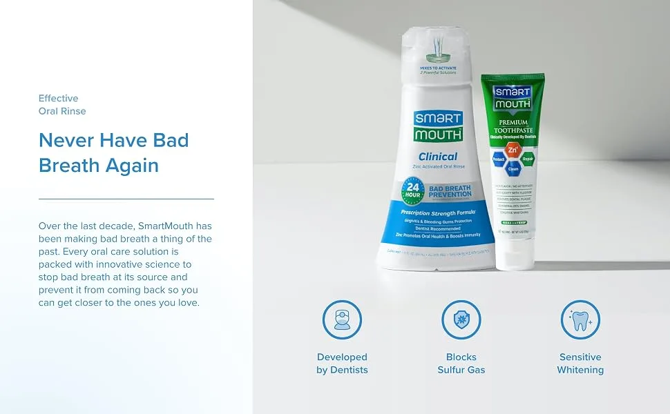 SmartMouth Clinical DDS Activated Mouthwash & Toothpaste  Bad Breath  Bleeding Gums Support - Never have bad breath again