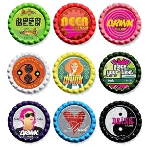 RUTICH 100 PCS Flat Decorative Bottle Cap Craft Bottle Stickers Double Sideds Printed for Hair Bows  DIY Pendants or Craft ScraPbooks(Purple) - FLATTENED CAPS
